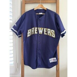 Vintage Milwaukee Brewers Majestic Blue Jersey Sz Large Preowned